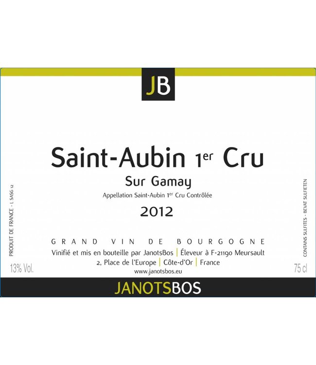 2012 Saint-Aubin 1 er Cru Sur Gamay Janotsbos 75cl