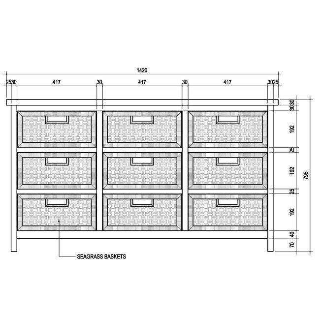 Eastfurn Buffet avec 9 paniers en jonc de mer
