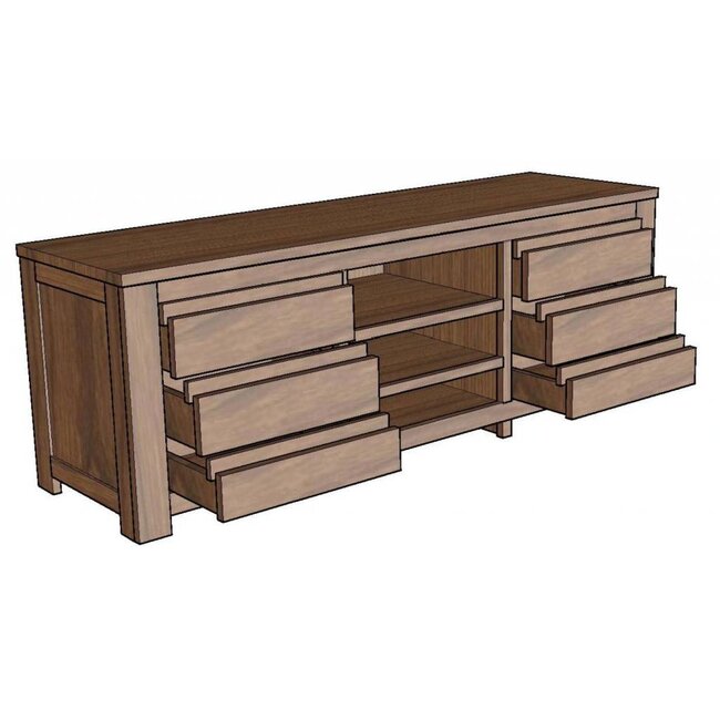 Decomeubel TV Sideboard 6 Drawers, 3 open spaces with removable wine rack