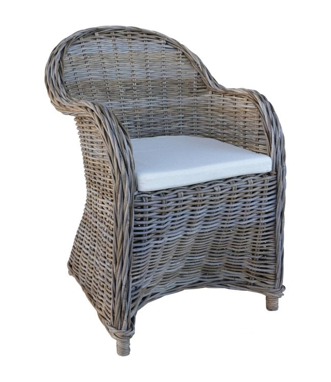 Decomeubel Krzesło rattanowe Kubu szare z białą poduszką - 1 krzesło