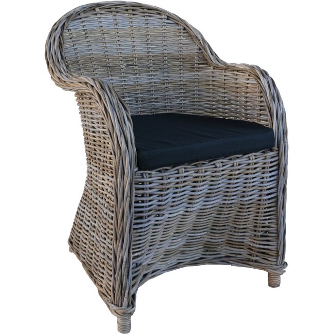 Decomeubel Chaise en rotin Kubu Gris avec coussin noir - 1 chaise