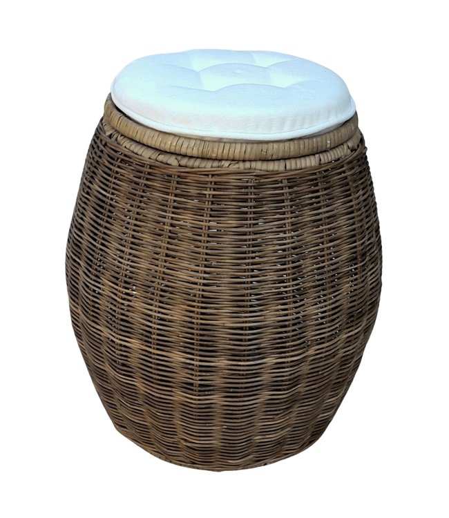 Rattan storage stool with seat cushion