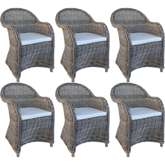 Decomeubel Rattan Chair Kubu - Gray with white Cushion (set of 6 chairs)