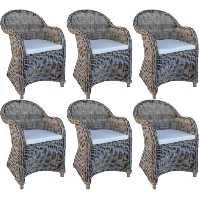 Decomeubel Rattan Chair Kubu Gray with white Cushion - set of 6 chairs