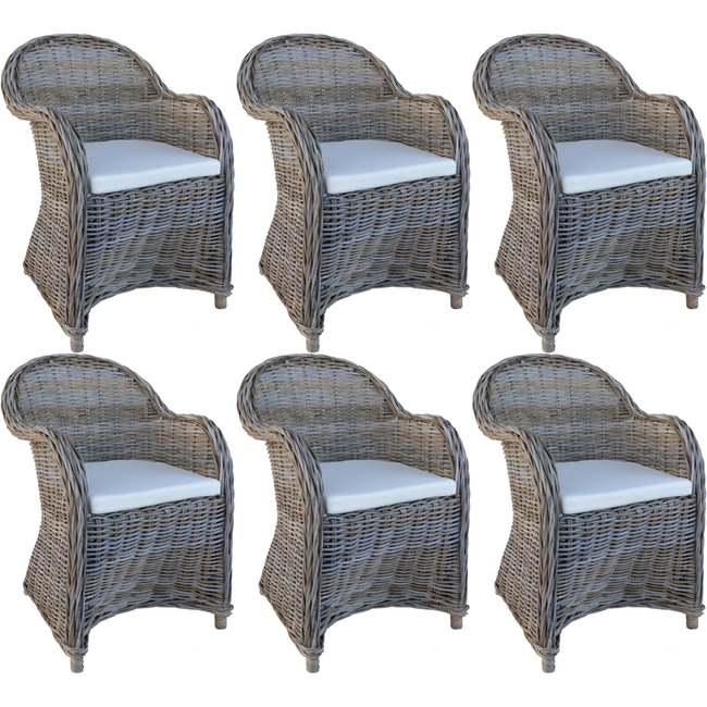 Decomeubel Rotan Stoel Kubu Grey met wit Kussen - set van 6 stoelen