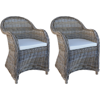 Rattan Chair Kubu Gray with white Cushion 2 chairs Decomeubel