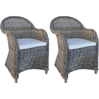 Decomeubel Rattan Chair Kubu - Gray with white Cushion (set of 2 chairs)