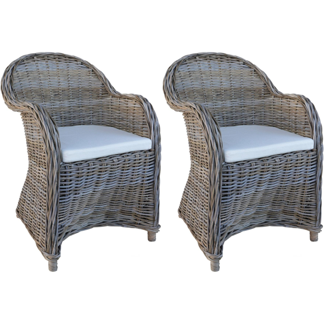Decomeubel Krzesło rattanowe Kubu Szare z białą poduszką - zestaw 2 krzeseł