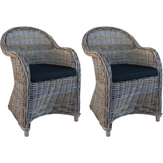 Decomeubel Rattan Chair Kubu - Gray with black Cushion (set of 2 chairs)