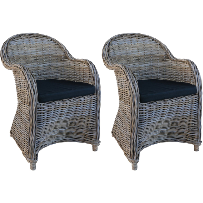 Decomeubel Rotan Stoel Kubu Grey met zwart Kussen - set van 2 stoelen