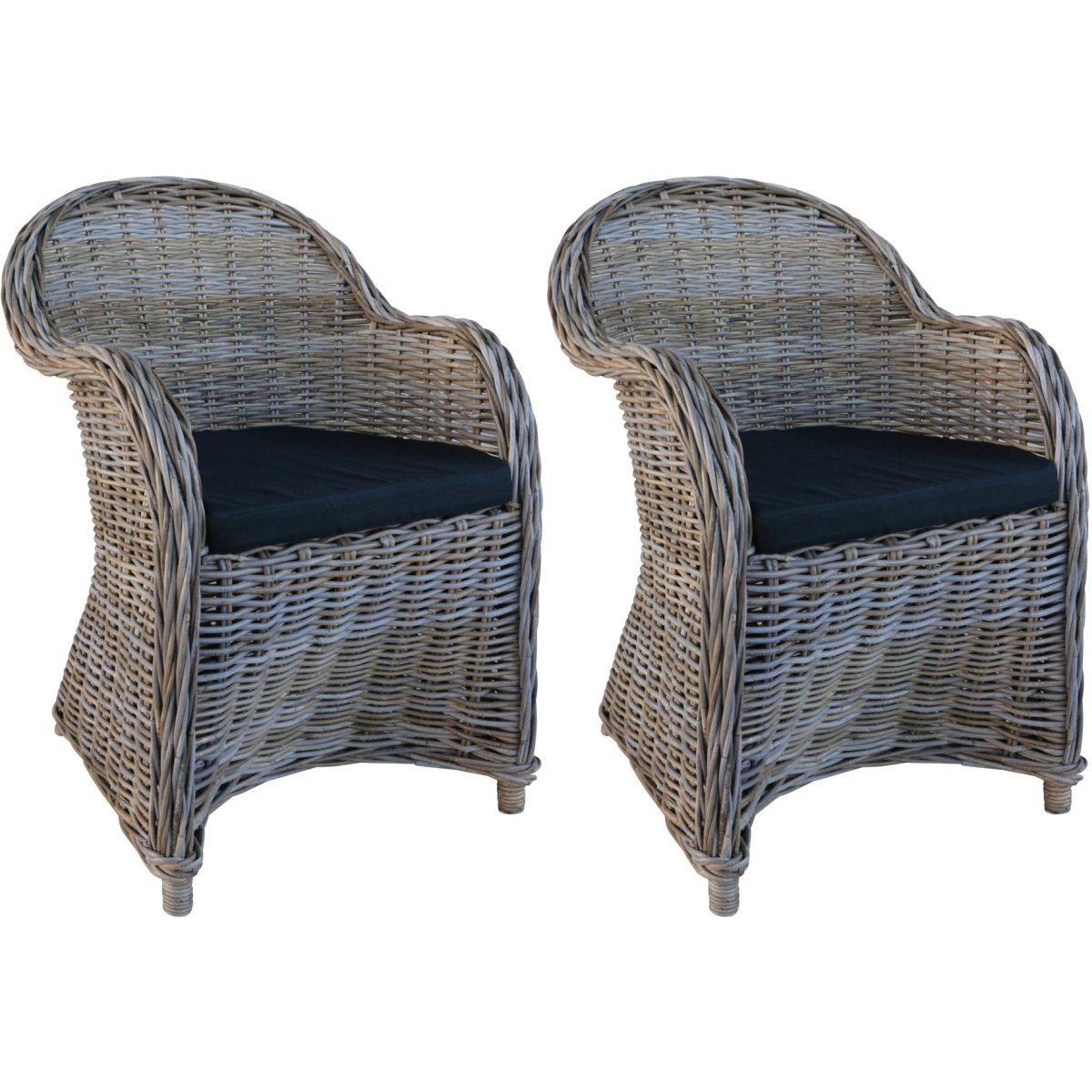 Rattan Chair Kubu Gray with black Cushion - 2 chairs - Decomeubel