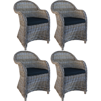 Decomeubel Rotan Stoel Kubu - Grey met zwart Kussen (set van 4 stoelen)