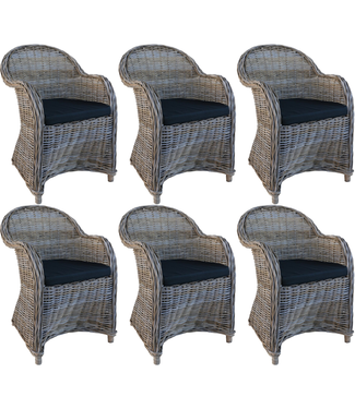 Decomeubel Rotan Stoel Kubu Grey met zwart Kussen - 6 stoelen