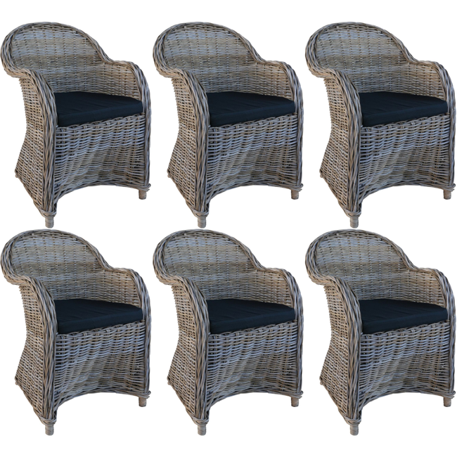 Decomeubel Rotan Stoel Kubu Grey met zwart Kussen - set van 6 stoelen