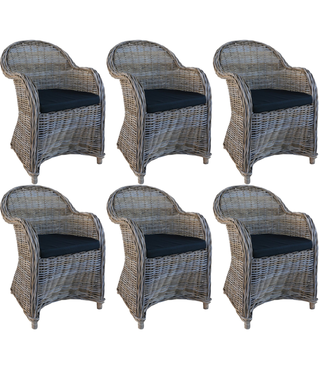 Decomeubel Krzesło rattanowe Kubu szare z czarną poduszką - zestaw 6 krzeseł