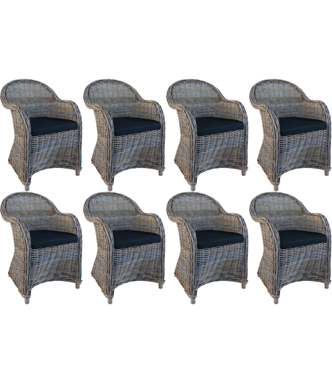 Decomeubel Krzesło rattanowe Kubu szare z czarną poduszką - zestaw 8 krzeseł