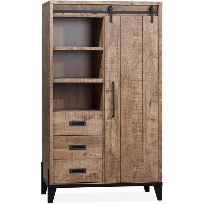 Lamulux Armoire de rangement Vigo 1 porte coulissante, 3 tiroirs, 3 compartiments ouverts