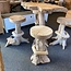 Decomeubel Table de bar en teck + 4 tabourets de bar en bois de racine