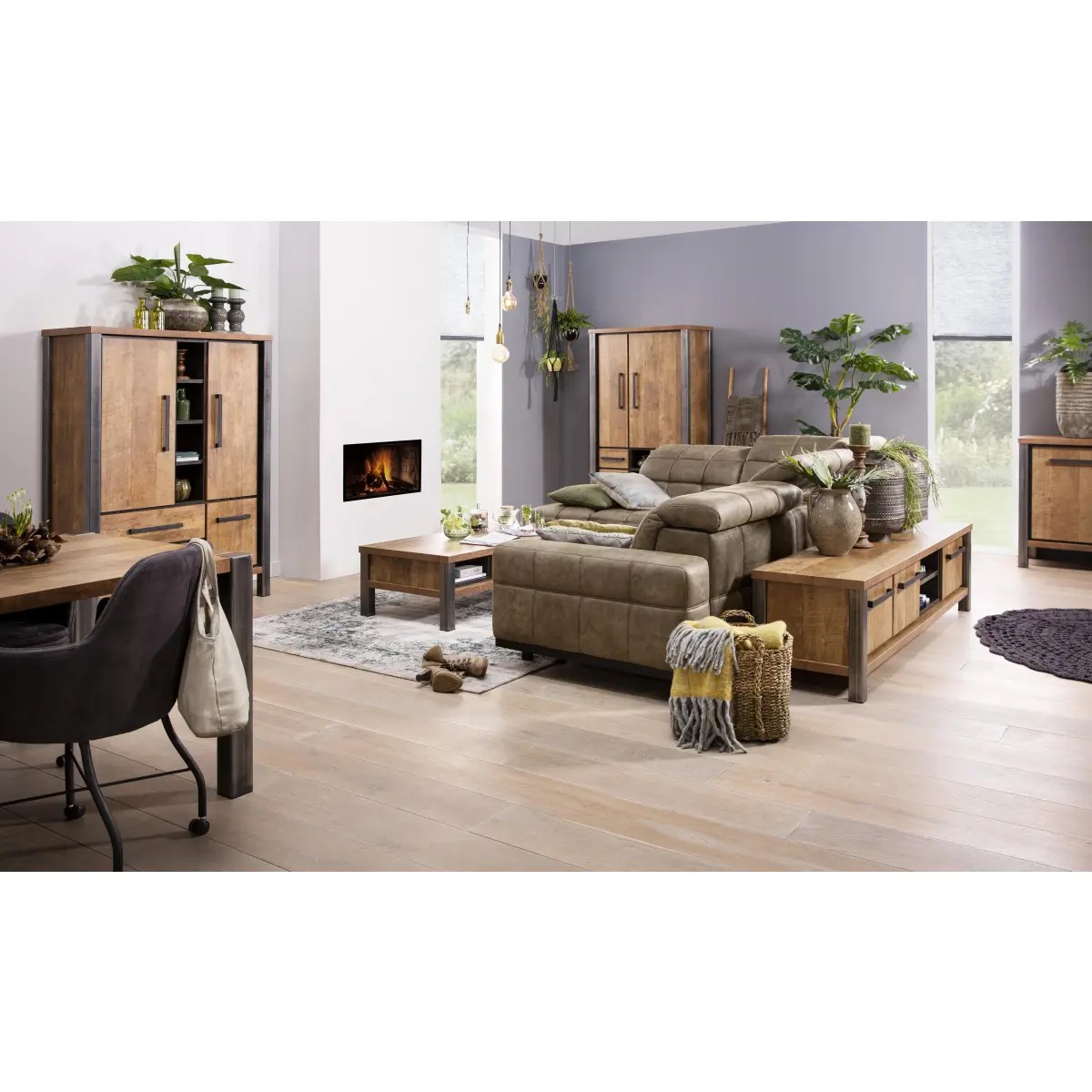 Vakkenkast/dressoir Albi - 230x30/45x240H cm - push to open lades en deuren - 4cm plank dikte