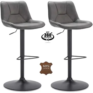 Decomeubel Bar chair Freddy - Bull leather Graphite (set of 2 chairs)