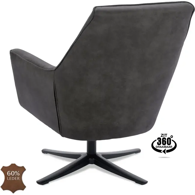 Decomeubel Fauteuil Bronco draaivoet zwart Microleder Bull Graphite