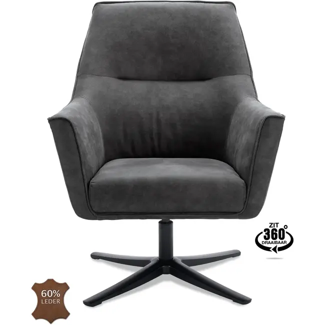 Decomeubel Fotel Bronco z obrotową podstawą, czarna mikroskóra Bull Graphite