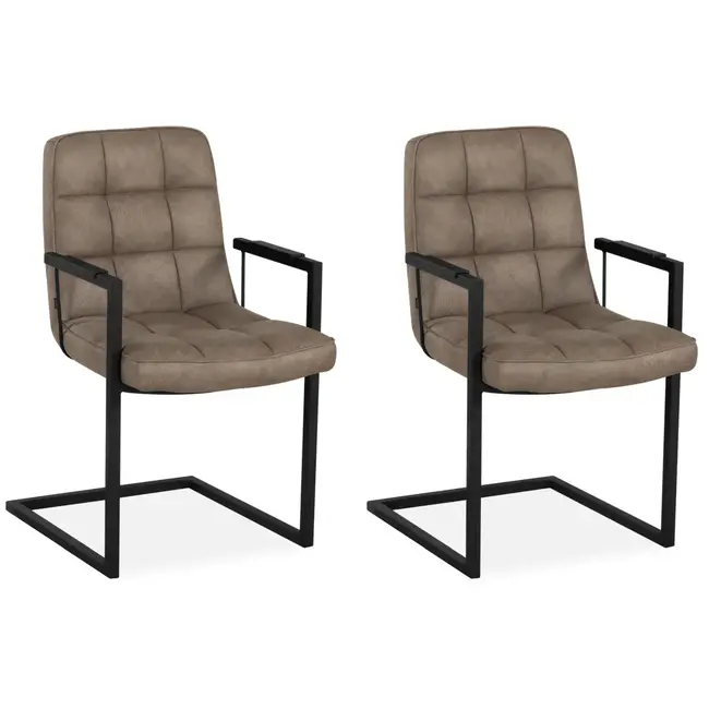 MX Sofa Stoel Aaron met armleuning en freeswing onderstel kleur Taupe - set van 2 stoelen