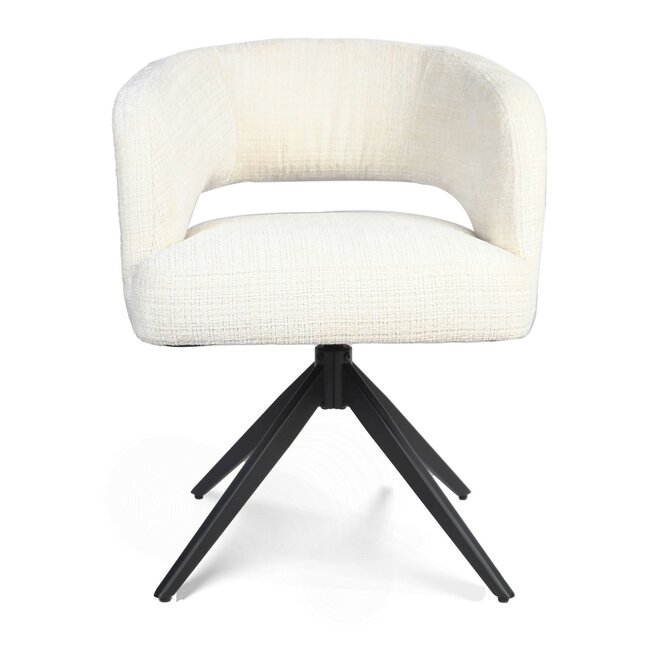 Strafurn Eetkamerstoel Demi - Gebroken wit - Zwarte poot - Met armleuning - set van 2 stoelen