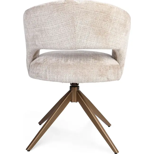 Strafurn Chaise de salle à manger Demi - Beige - Piètement bronze - Avec accoudoirs - Lot de 2 chaises