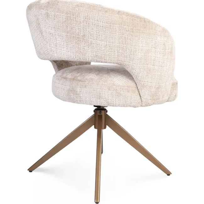 Strafurn Chaise de salle à manger Demi - Beige - Piètement bronze - Avec accoudoirs - Lot de 2 chaises