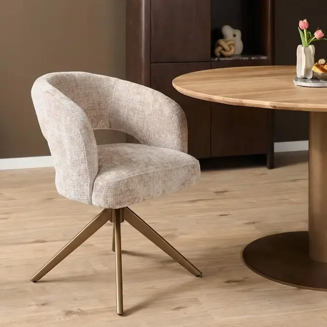 Strafurn Dining chair Demi - Beige - Bronze base - With armrests - set of 2 chairs