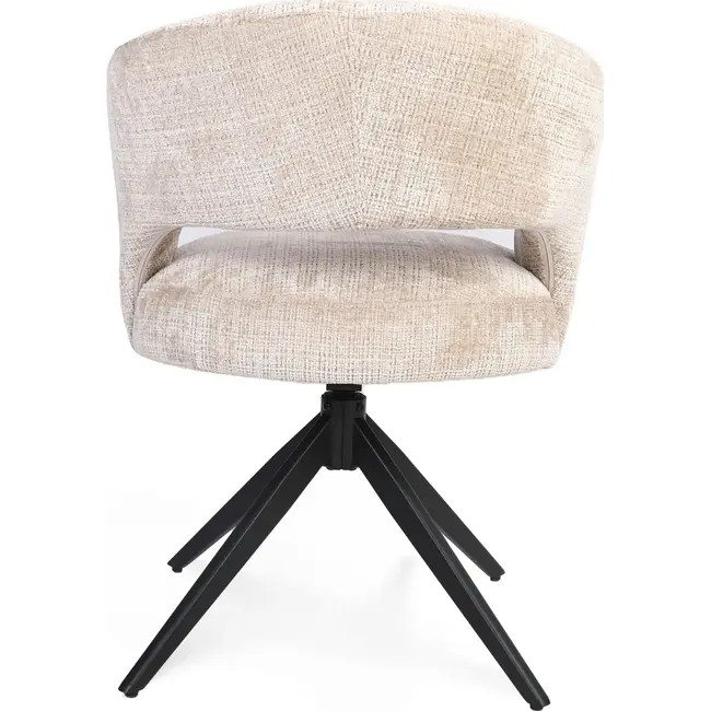 Strafurn Chaise de salle à manger Demi - Beige - Pieds noirs - Avec accoudoirs - Lot de 2 chaises