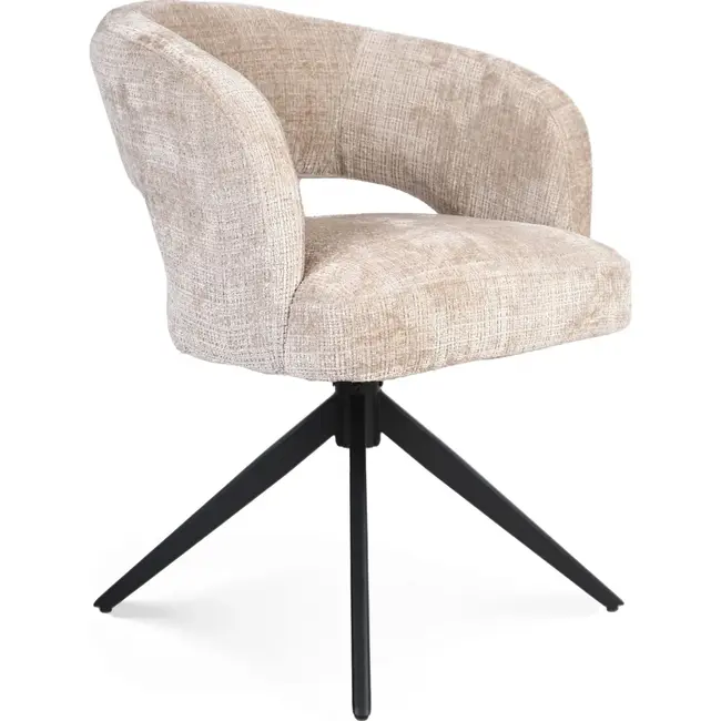 Strafurn Eetkamerstoel Demi- Beige - Poot Zwart - Met armleuning - set van 2 stoelen