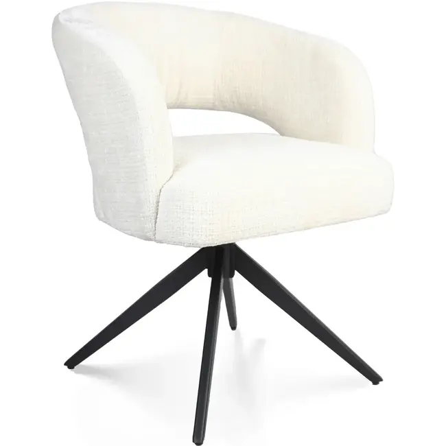 Strafurn Dining chair Demi - Off-white - Black legs - With armrests - set of 2 chairs