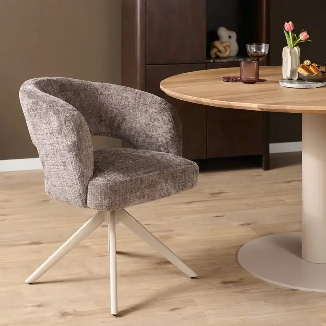 Strafurn Chaise de salle à manger Demi - Argile - Pieds sable - Avec accoudoirs - Lot de 2 chaises