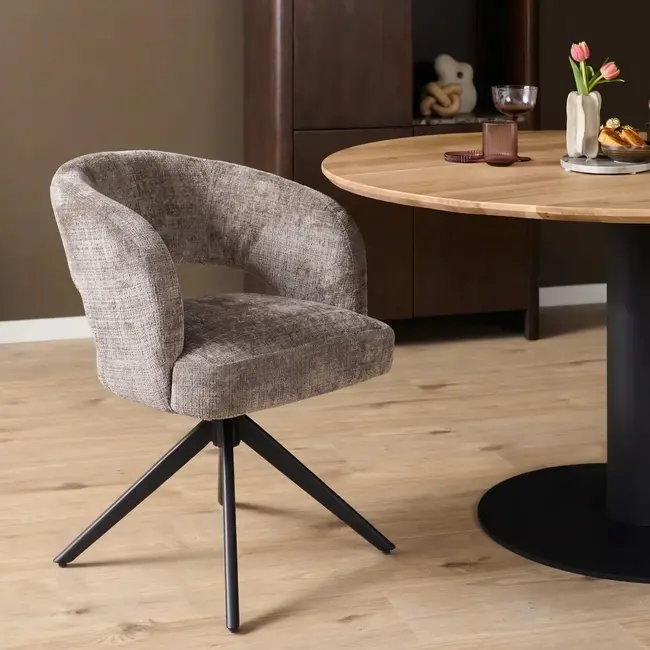 Strafurn Esszimmerstuhl Demi – Tonfarben – Schwarze Beine – Mit Armlehnen – 2er-Set