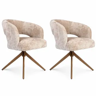 Strafurn Chaise de salle à manger Demi - Beige - Piètement bronze - Avec accoudoirs - Lot de 2 chaises