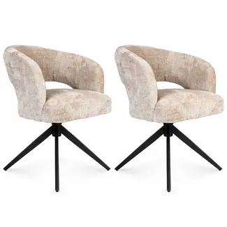 Strafurn Eetkamerstoel Demi - Beige - Poot Zwart - Met armleuning - set van 2 stoelen