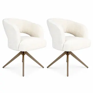 Strafurn Chaise de salle à manger Demi - Blanc cassé - Pieds bronze - Avec accoudoirs - Lot de 2 chaises
