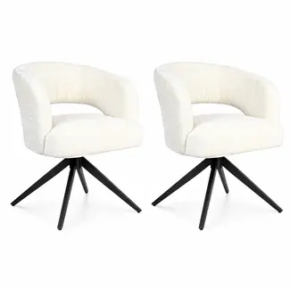 Strafurn Chaise de salle à manger Demi - Blanc cassé - Pieds noirs - Avec accoudoirs - Lot de 2 chaises