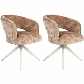 Starfurn Eetkamerstoel Demi - Kaneel - Poot Zand - Met armleuning - set van 2 stoelen
