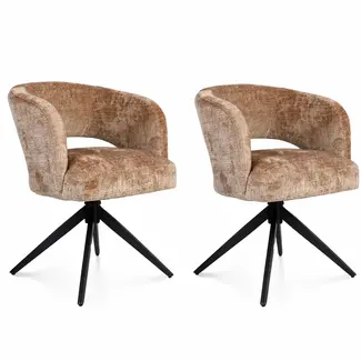 Strafurn Dining Chair Demi - Cinnamon - Black Legs - With Armrests - Set of 2 Chairs