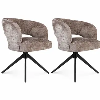 Starfurn Chaise de salle à manger Demi - Argile - Pieds noirs - Avec accoudoirs - Lot de 2 chaises