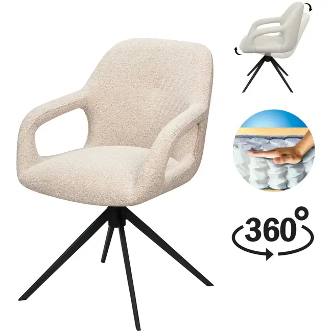 RV Design Sessel Move, Stoffbezug Sahara aus Leinen, verstellbare Rückenlehne, schwarzes Gestell