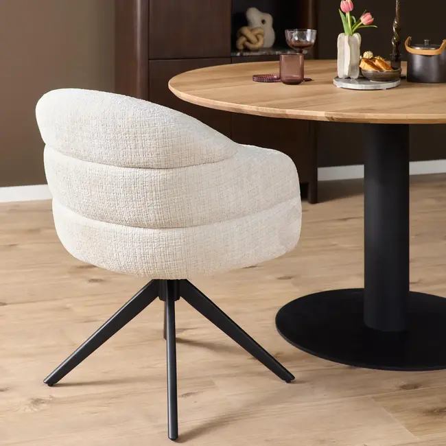Starfurn Bella Dining Chair - Off-white - Black legs - With armrests