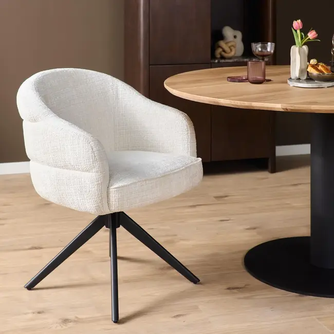 Starfurn Bella Dining Chair - Off-white - Black legs - With armrests