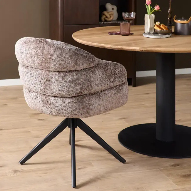 Starfurn Chaise de salle à manger Bella - Argile - Pieds noirs - Avec accoudoirs