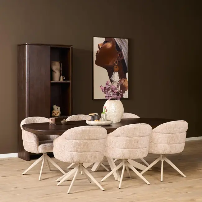 Starfurn Bella Esszimmerstuhl – Beige – Sandfarbene Beine – Mit Armlehnen