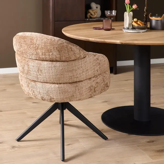 Starfurn Chaise de salle à manger Bella - Cannelle - Pieds noirs - Avec accoudoirs
