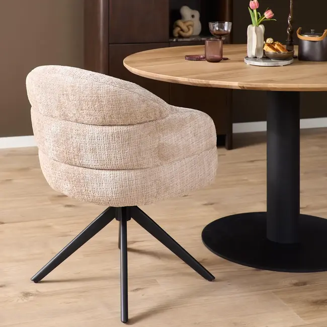 Starfurn Bella Dining Chair - Beige - Black legs - With armrests